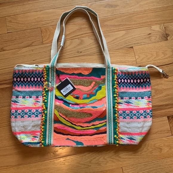 New America & Beyond Daphne Embellished Multi-Colored Hand beaded Tote - Picture 6 of 7